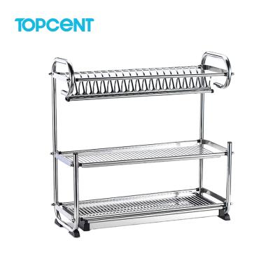 China TOPCENT Stocked Drainer Dish Rack Stainless Steel 3 Layers Kitchen Dish Drainer for sale