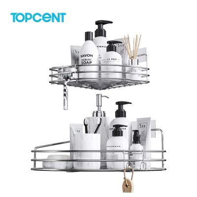 China TOPCENT Modern Wall Mounted Bathroom Stainless Steel Shower Stall Storage Basket Shelf Shower Corner Trolley for sale