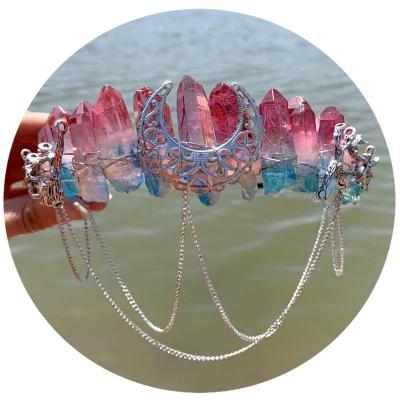 China Crystal Headpiece Gemstone Tiara Quartz Circle Headband Mermaid Bridal Crown Chain Jewelry Wedding Hair Battette Bridal Hair Accessories for sale