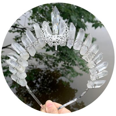 China Bridal Wedding Headwear Tiara Headband Hoop Mermaid Headdress Crystal Dot Quartz Crown Jewelry Silver Moon Bridal Crown Hair Accessories for sale