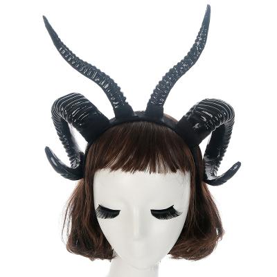 China Black Ram Demon Goat Horns Headband Fashion Four Corners For Women Sheep Horns Helmet Headband Gothic Horns Halloween Cosplay for sale