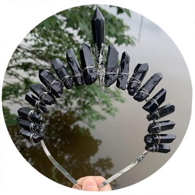 China Raw Real Stone Quartz Headpiece Jewelry Crystal Crown Hair Accessories Moon Crystal Pageant Crown Hairpins Tiara Clear Point Pendants for sale