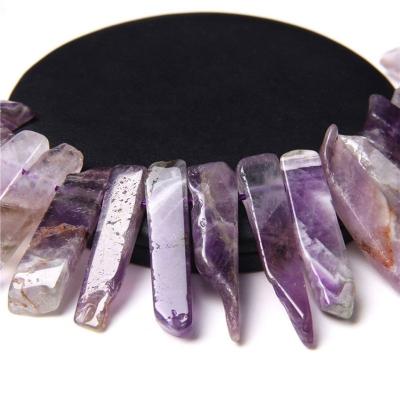 China Raw Natural Top Drilled Stone Crystal Slice Amethysts Quartz Stick Crystal and Stone Loose Beads Slab Point Pendant Necklace Jewelry Making5-8x20-48mm for sale