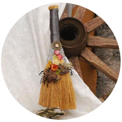 China Halloween Sabbath Jumping Witch Mini Witch Broom Wedding Party Decor Magic Broom for sale