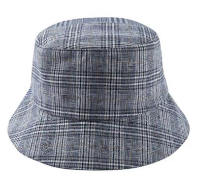 China Summer Striped Simple Reversible Fall Packable Cotton Plaid Fisherman Sun Bucket Hat Outdoor Hat for sale