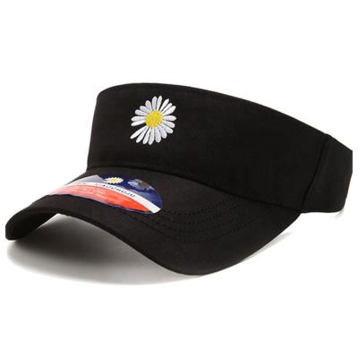 China Custom Character Embroidery Daisy Logo Ladies Women Summer Hat Visor Hat Adjustable Black Hat for sale