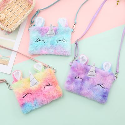 China Unicorn Cartoon Shaped Plush Hand Portable Cheap Price Coin Promotional Purse Bag For Kids for sale