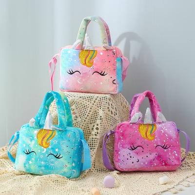 China New Unicorn Tie-Die Design Kids Portable Messenger Handbag Large Capacity School Bags Cartoon Printed Bags For Kids for sale