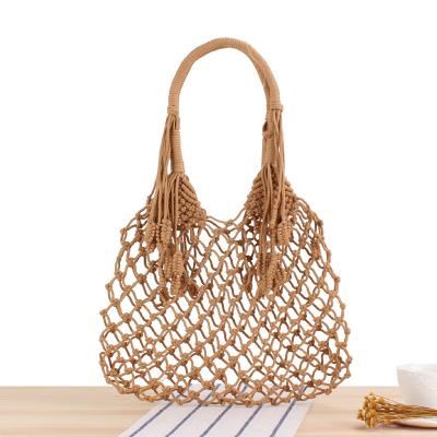 China Joker Style 2021 Summer Straw Bags For Women High Capacity Cotton Rope String Beach Bag With Tassel Shoulder for sale