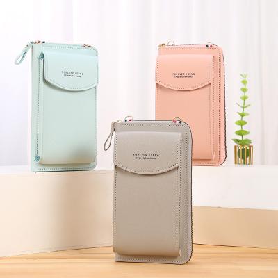 China Waterproof Hot Selling PU Mini Handbags Long Strap Women Double Zipper Wallets for sale