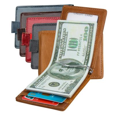 China 2021 New Arrival Simple Style RFID Genuine Leather Men's Slim Wallet With Money Clip for sale