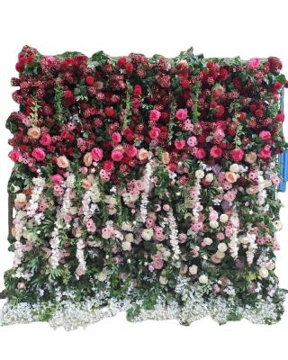 China 2022 Artificial Flower Wall Flower Wall Decor Backdrop Artificial Flower Wall Rose Stage Flower Wall Decoration Silk For Wedding for sale