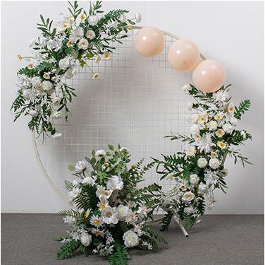 China Wedding Party Event Decoration Moon Form Party Rose Wall Wedding Arch Backdrop Decor Rose Mix Greenery Hanging Wisteria Artificial Flower Row Runner for sale