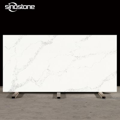 China Durable Hot Selling Low Silicon Engineered Big Veins Color Artificial Quartz Stone White Kitchen Stone Countertops For Dining Table for sale