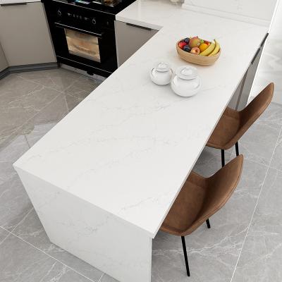 China Durable Hot Sale Low Silicon Engineered Gray Veins Kitchen Top Countertop Stone White Color Artificial Quartz Stone For Dining Table Dec for sale