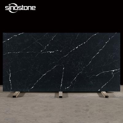 China Good Durable Chinese Supplier Artificial Stone Slab Polished Black Color White Vein Quartz Countertops For Table Top for sale