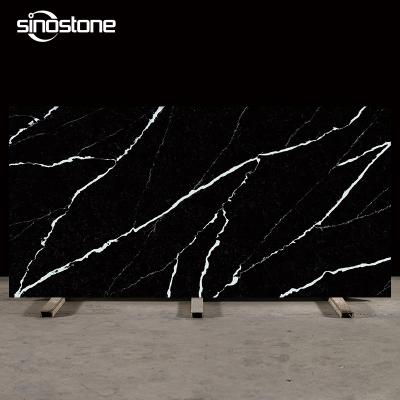 China Durable Polish Outdoor Artificial Black Color Stone Quartz Veins White Quartz Countertops For Kitchen Top Countertops for sale