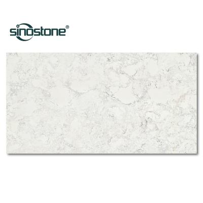 China Durable white artificial quartz stone with natural gray veins. Carrara looking at the slab and the countertop. Quartz stone top dining tables for sale