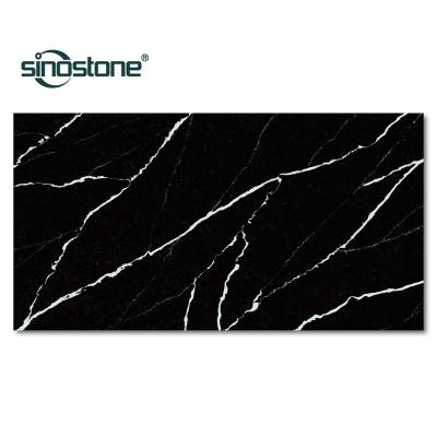 China Durable black marble looking artificial quartz surface. Nero marquina quartz. Noble marble design. Engineered quartz stone. for sale