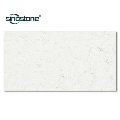 China Durable white artificial quartz stone with natural gray vein. Carrara looking at the slab and the countertop. for sale