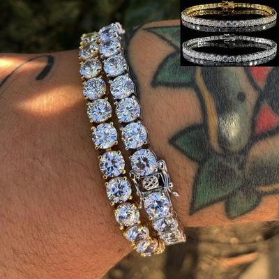 China 1Pc Hip Hop Men's Casual/Sports Fashion Jewelry Diamond Crystal Rhinestone Chain Single Row Tennis Bracelet Gold Silver BL-0199 for sale