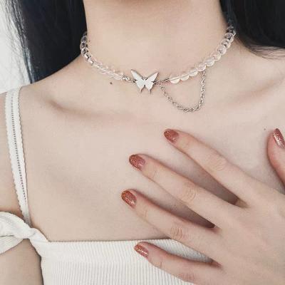 China TRENDY Temperament Simple Butterfly Necklace Women's Round Pearl Clavicle Chain Fashion Jewelry WC-0004 for sale