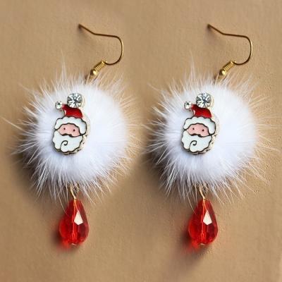 China Crystal Pendant Earrings Female Christmas Environmentally Friendly Ball Fashion Santa Elk Cute White Wool Gift Jewelry Christmas Red Earrings for sale