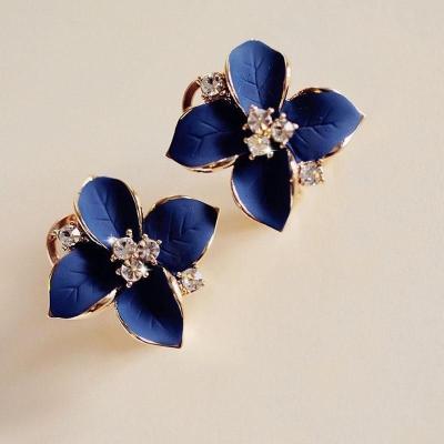 China Fashion Elegant Women Flower Cute CLASSIC Blue Charm Crystal Ear Stud Earrings for sale