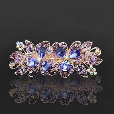 China Environmental Friendly Vintage Flower Inlaid Rhinestone Metal Hair Clip Women's Fashion Crystal Top Clip One Word Hair Clip Hair Accessory for sale