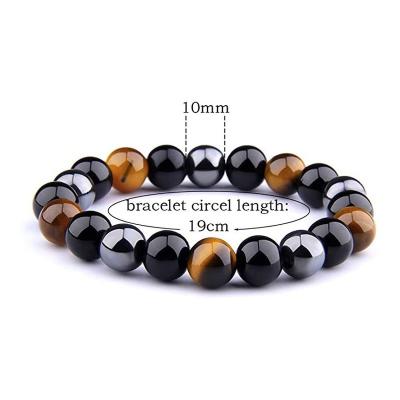 China Natural Stone Bracelets 10mm Environmentally Friendly Health Balance Energy Men and Women Obsidian Bracelet Tiger Eye Triple Protection Hematite Bracelet for sale