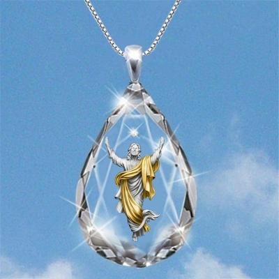 China FASHIONABLE Exquisite Drop Water Crystal Jesus Pendant Necklace NL-0856 for sale