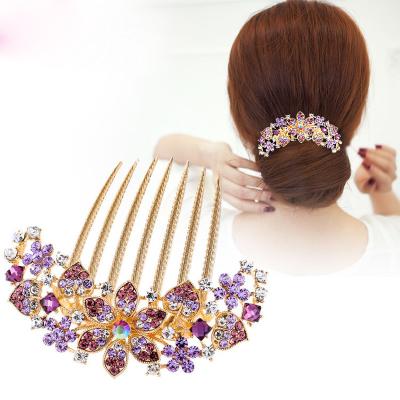 China Environmentally Friendly Crystal Diamond Seven-tooth Hair Comb, Flower Dish Pin, Korean Accessories for sale