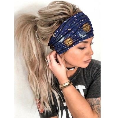 China Popular Hot Personalized Women Fashion Printed Yoga Sports Wide Headband Elastic Headwraps Hair Band for sale