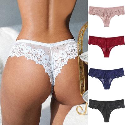 China Cotton Cutout Cotton Cutout Lace Antibacterial Sexy Lingerie Transparent Panties Women's Low Crotch Solid Color Briefs Thong CA-0112 for sale