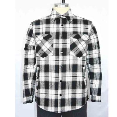 China Anti-pilling MEN'S 100%COTTON FLANNEL BONDED SOFT SHERPA SHIRT JACKET, OUTWEAR, OEM, LARGE BLACK/WHITE PLAID for sale