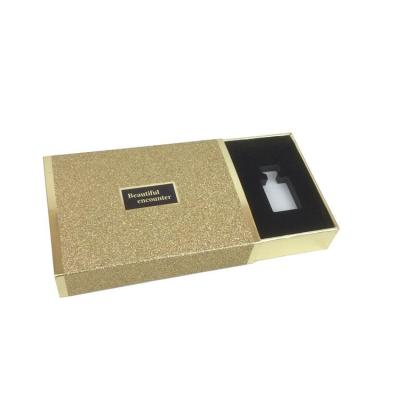 China Handmade Recycled Materials Bling Bling Gold Shining Recycled Materials Drawer Sliding Gift Box For Perfume Packaging for sale