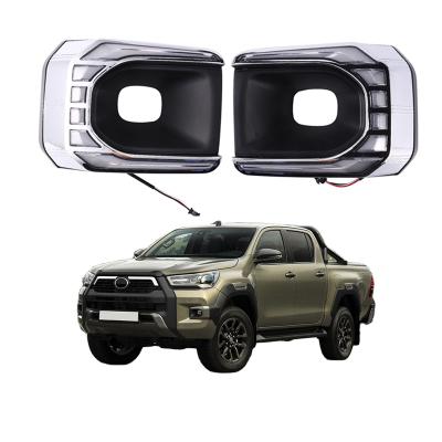 China GELING System 12V Automotive Electronics Black Frame Chrome Interior LED Drive Light For TOYOTA Hilux Rocco 2020 2021 DRL Lights for sale