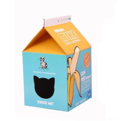 China Viable Cat Scratcher Cat House Milk Carton Corrugated Paper Cat Box for sale