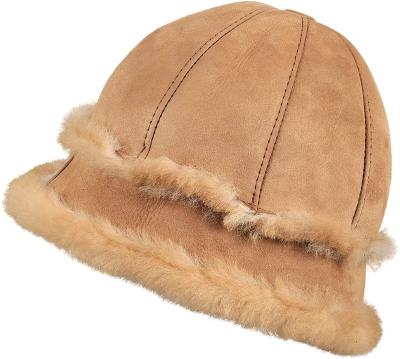 China Wholesale Genuine Animal Bucket Hats Women Sheepskin Winter Leather Hat Waterproof for sale