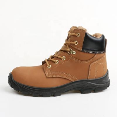 China 2021 anti-static brown color comfortable non slip work boot leather boots with steel toe caps low moq safety shoes for sale