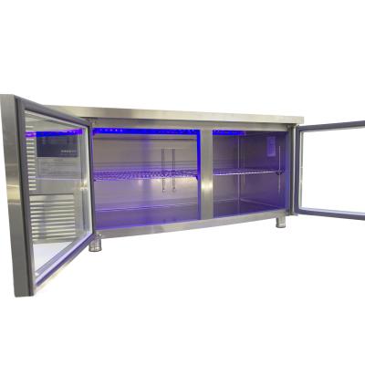 China Double-temperature stainless steel commercial glass door kitchen work bench cooler display freezer for sale