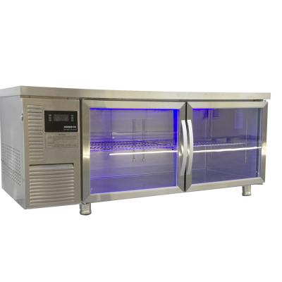 China Double-temperature stainless steel commercial glass door kitchen work bench cooler finishing spruce refrigerator for sale