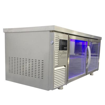 China Double-temperature stainless steel commercial glass door kitchen work bench cooler freezer for sale