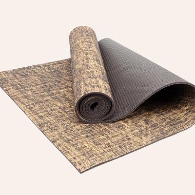 China Wholesale PVC Printed Bamboo Jute Eco-Friendly Yoga Mat Waterproof Washable Durable Anti-Slip With Strap 3-10mm Thick for sale