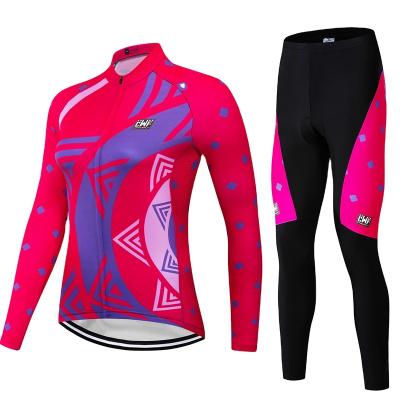 China Antibacterial Women's Tank Top Cycling Set With 9D Protection Long Sleeve Pro Cycling Clothes Riding Quick Dry Jacket + Cycling Bib for sale