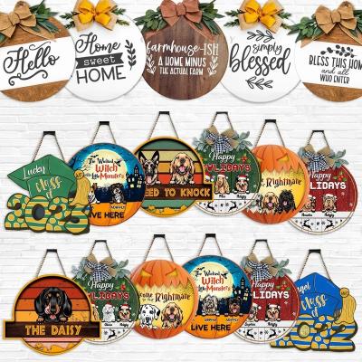 China China Customize Christmas Decoration Open Log and Narrow Logo Welcome Sign Hanging Wooden Door Sign for Front Door Holiday Party for sale