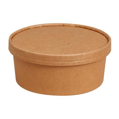 China Hot Selling Disposable Waterproof Brown Salad Rice Disposable White Food Fruit Wrapping Paper Water Soup Bowl With Paper Lid for sale