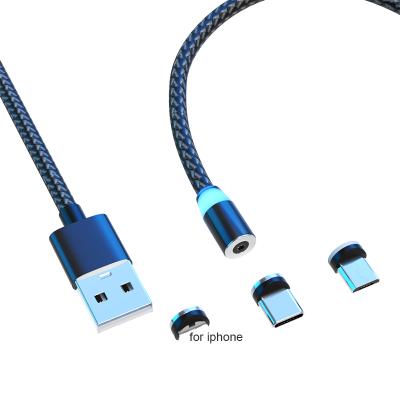 China Multi Function Data Transfer Cable Good Quality 360 Degree Current Light 2.4A Bright Magnetic Charging Cable 3 In 1 Android Usb Cable Type C Cable for sale