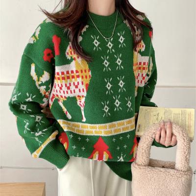 China Anti-wrinkle O-neck Christmas sweater elk moose pattern knit women's sweaters for lovely girls for sale