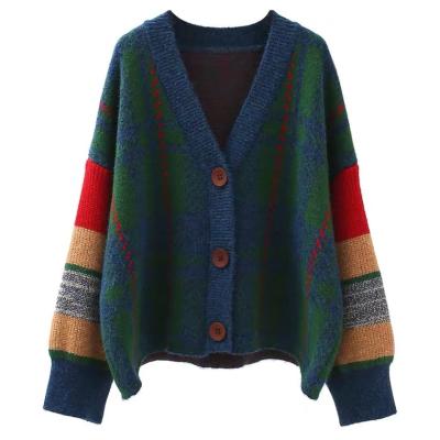 China High Quality Custom Colored Anti-Wrinkle Sweater Loose Women's Thick Deep Blue Sweater Cardigan Jacket For Ins Autumn for sale